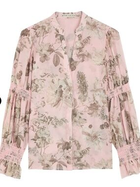 Alice + Olivia Ilan Smocked Cotton-blend Blouse Multicoloured